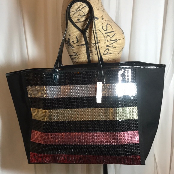 Victoria's Secret Handbags - 🆕Victoria’s Secret Black Sequin Tote Purse BONUS